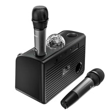 Заредете изображение във визуализатора на галерията – Hoco wireless speaker dancer outdoor karaoke + 2 wireless microphones double bs41 plus black (+ fbt, tf, usb, aux) - TopMag
