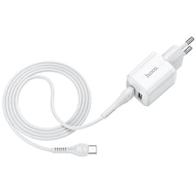 Заредете изображение във визуализатора на галерията – Hoco зарядно 2xusb + cable for type c 2,4a n8 briar white - TopMag
