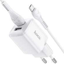 Заредете изображение във визуализатора на галерията – Hoco зарядно 2xusb + кабел micro usb 2,4a n8 briar white - TopMag
