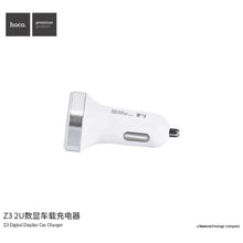 Заредете изображение във визуализатора на галерията – Hoco зарядно за кола 2 x usb 3,1a lcd z3 white - TopMag
