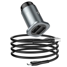 Заредете изображение във визуализатора на галерията – Hoco зарядно за кола  2xusb + кабел micro wise road nz4,8a 24w сиво - TopMag
