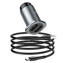 Заредете изображение във визуализатора на галерията – Hoco зарядно за кола 2xusb + кабел type c wise road nz4,8a 24w сиво - TopMag
