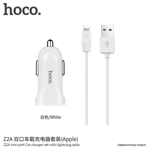 Hoco зарядно за кола double usb port 2,4a with for iPhone lightning 8-pin кабел z2a white - TopMag