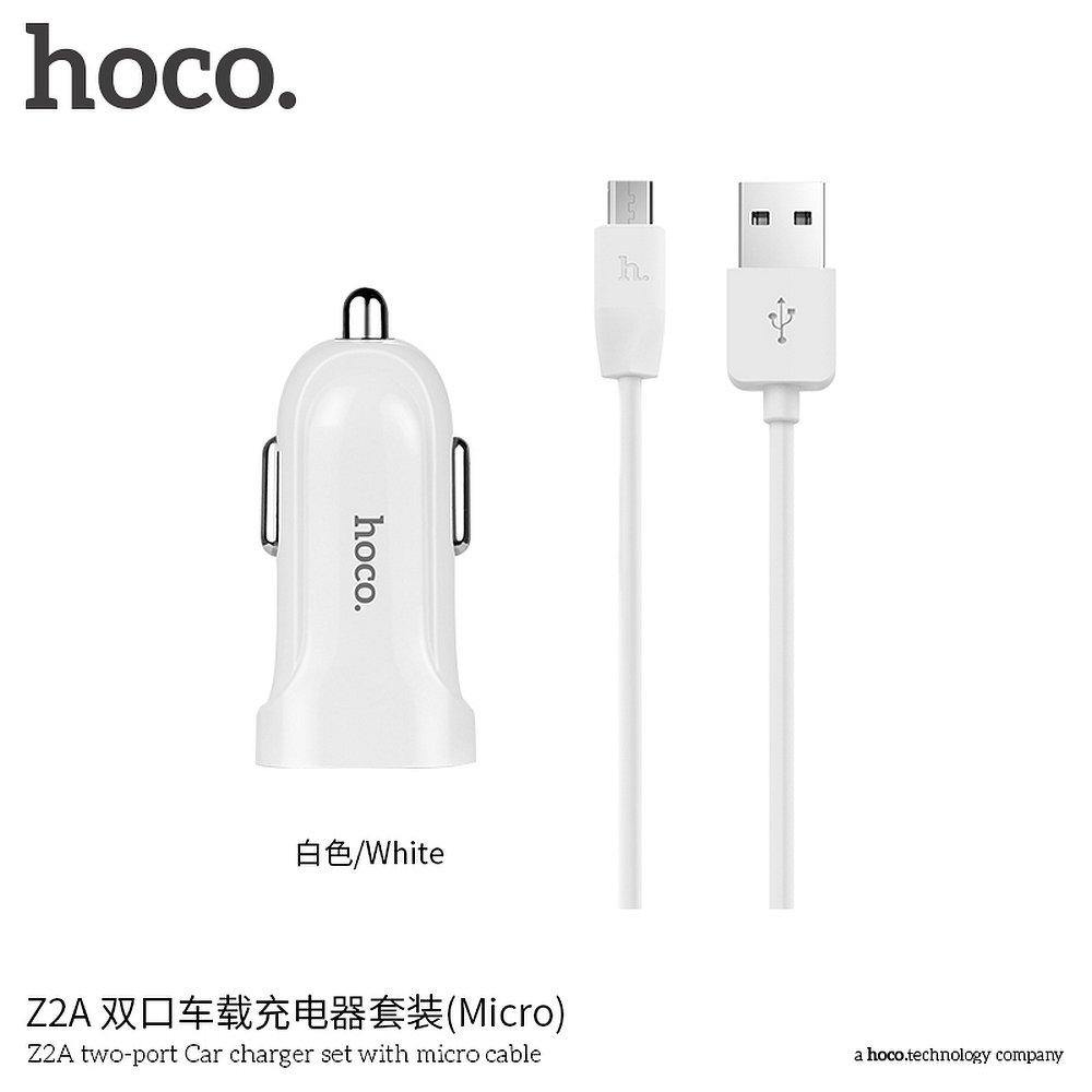 Hoco зарядно за кола double usb port 2,4a with micro кабел z2a white - TopMag