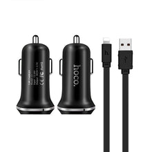 Заредете изображение във визуализатора на галерията – Hoco зарядно за кола double usb with for iPhone lightning 8-pin кабел z1 black - TopMag
