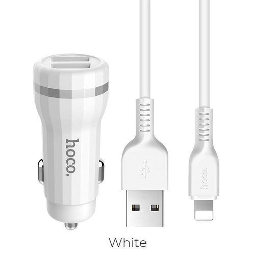 Hoco зарядно за кола staunch 2 x usb 2,4a + кабел for iPhone lightning 8-pin z27 white - TopMag