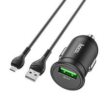 Заредете изображение във визуализатора на галерията – Hoco  зарядно за кола  usb qc3.0 18w + micro cable mighty z43 black - TopMag
