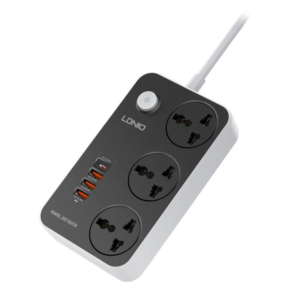 Ldnio power socket sc3412 with 3x usb a q.c 3.0, 1x usb c pd, 3a, 3x250v 10a 2500w sockets - TopMag