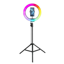 Заредете изображение във визуализатора на галерията – Led ring лампа full color 12inch with holder for mobile + tripod - TopMag
