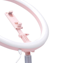 Заредете изображение във визуализатора на галерията – Led ring лампа със стойка 12 инча y2 + поставка за телефон розова - TopMag
