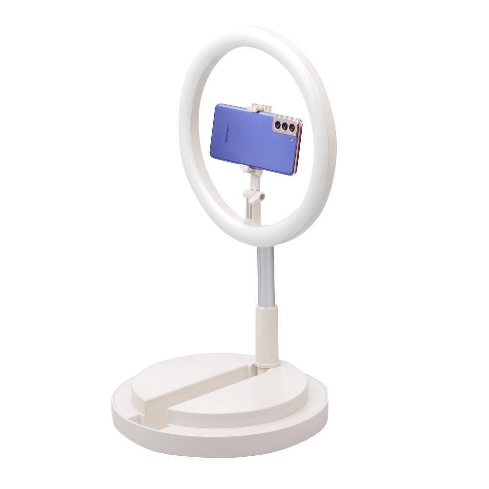 Led ring лампа със стойка 12 инча y2 + поставка за телефон сребриста - TopMag