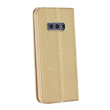 Заредете изображение във визуализатора на галерията – Luna Gold калъф тип книга - samsung galaxy s10e златен - TopMag
