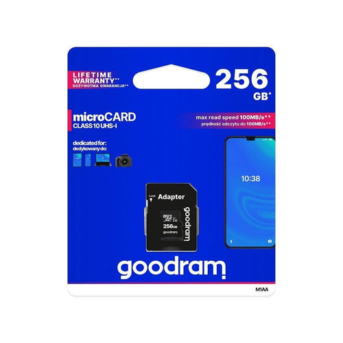Memory card goodram microsd sd 256gb class 10 uhs i 100mb/s with adapter - TopMag