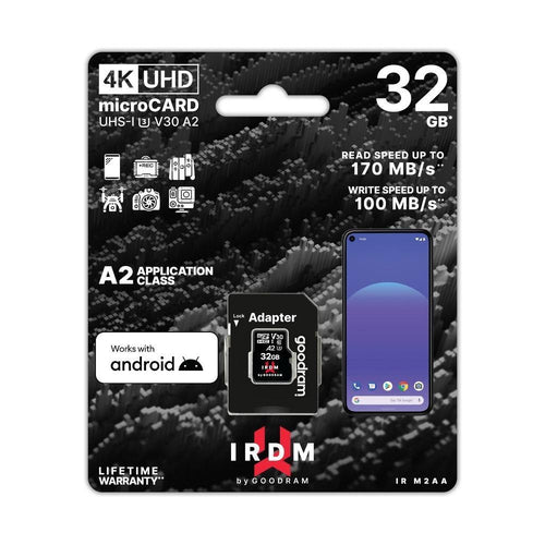 Memory card irdm by goodram 32gb microsd uhs i u3 v30 a2 170/100mb/s with adapter - TopMag