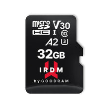 Заредете изображение във визуализатора на галерията – Memory card irdm by goodram 32gb microsd uhs i u3 v30 a2 170/100mb/s with adapter - TopMag
