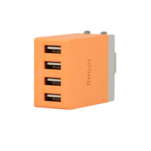 Заредете изображение във визуализатора на галерията – Recci Wall Charger Cube RUC5003 - 4xUSB - 2,1A CN/US plug Orange + EU adapter
