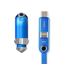 Заредете изображение във визуализатора на галерията – REMAX Car Charger Cutie RCC-211 - USB - 2,4A with 3 in 1 cable Micro USB, Lightning, Type C BLUE
