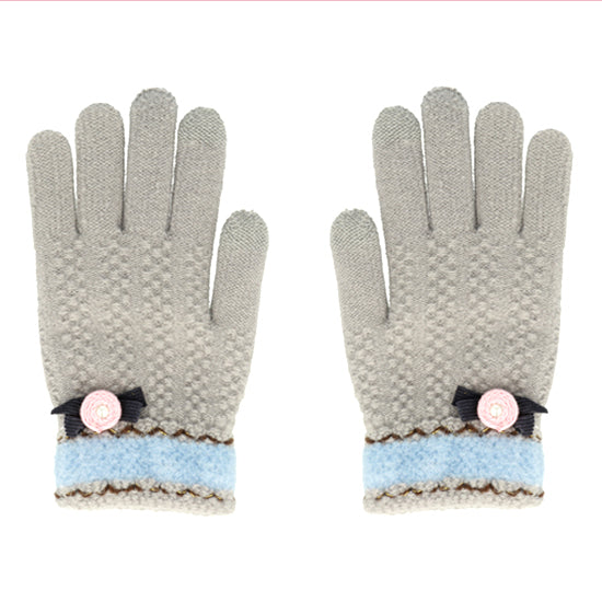 Gloves for touch screens GREY WITH FLOWER