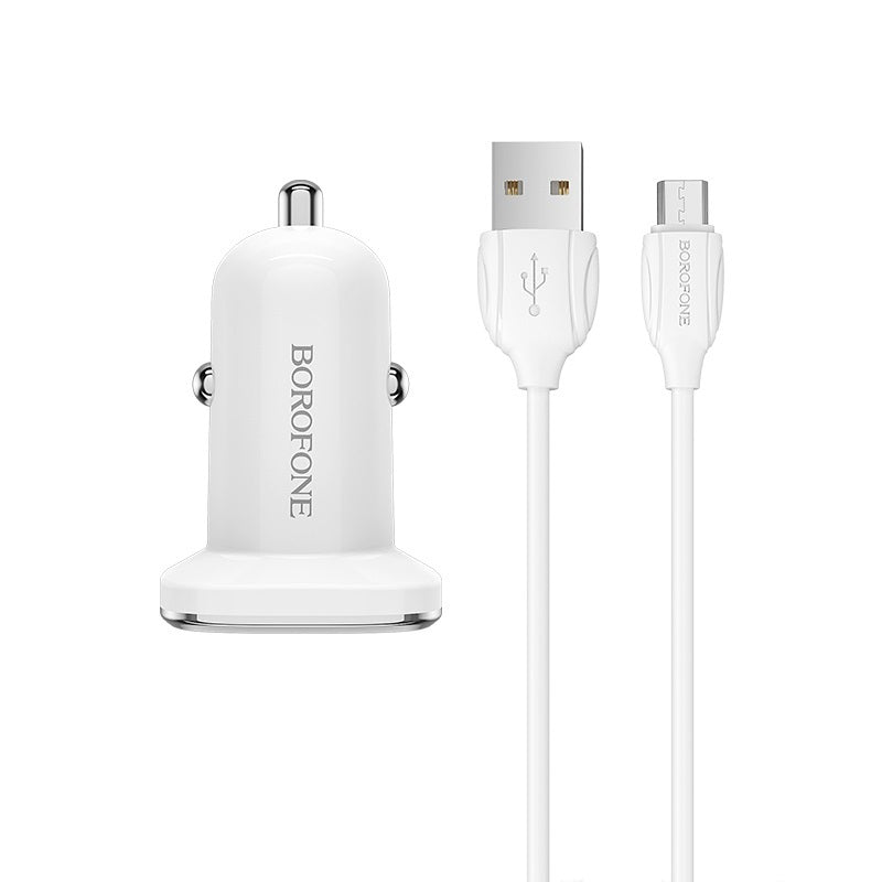 Borofone Car charger BZ12 Lasting Power - 2xUSB - 2,4A with USB to Micro USB cable white