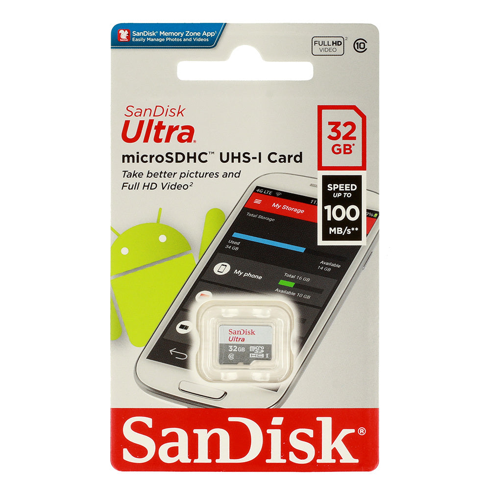 SANDISK ULTRA Memory MicroSD Card - 32GB 100MB/s Class 10 UHS-I without adapter