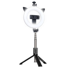Заредете изображение във визуализатора на галерията – Selfie Stick - with detachable bluetooth remote control, tripod and ring lamp - P40D-3 Black
