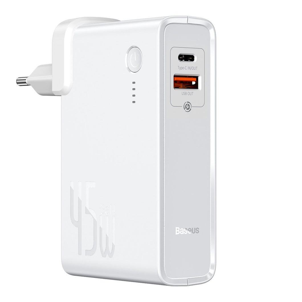 Baseus Wall charger with power bank GaN - USB + Type C - QC 3.0 PD 3.0 45W 10000mAh with Type C to Type C (PPNLD-C02) white