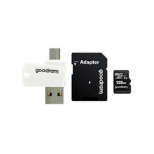 Заредете изображение във визуализатора на галерията – GOODRAM Memory MicroSD Card All in one - 128GB with adapter UHS I CLASS 10 100MB/s + reader
