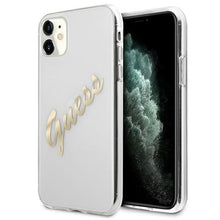 Заредете изображение във визуализатора на галерията – Original Case GUESS Vintage Script Gold GUHCN61KTRSVGO for Iphone 11 Transparent
