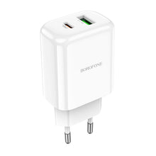 Заредете изображение във визуализатора на галерията – Borofone Wall charger BN4 Potential - USB + Type C - QC 3.0 PD 2.0 20W white
