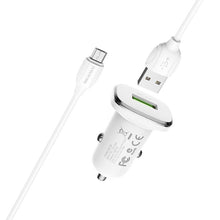 Заредете изображение във визуализатора на галерията – Borofone Car charger BZ12A Lasting Power - USB - QC 3.0 18W 3A with USB to Micro USB cable white
