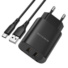 Заредете изображение във визуализатора на галерията – Borofone Wall charger BN2 Super - 2xUSB - 2,1A with USB to Type C black
