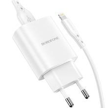 Заредете изображение във визуализатора на галерията – Borofone Wall charger BN1 Innovative - USB - 2,1A with USB to Lightning white
