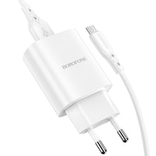 Заредете изображение във визуализатора на галерията – Borofone Wall charger BN1 Innovative - USB - 2,1A with USB to MicroUSB white
