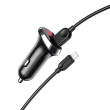 Заредете изображение във визуализатора на галерията – Borofone Car charger BZ15 Auspicious - 2xUSB - 2,4A with USB to Lightning cable black
