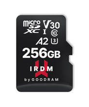 Заредете изображение във визуализатора на галерията – GOODRAM Memory MicroSD Card IRDM - 256GB with adapter UHS I U3 V30 A2 170MB/s
