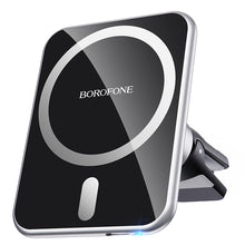 Заредете изображение във визуализатора на галерията – Borofone Car holder BH43 Xperience magnetic with induction charging, air vent mount for Magsafe black-silver
