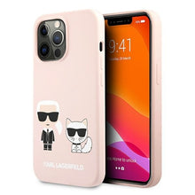 Заредете изображение във визуализатора на галерията – Original Case KARL LAGERFELD Silicone Karl&amp;Choupette KLHCP13LSSKCI for Iphone 13 Pro light pink
