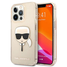 Заредете изображение във визуализатора на галерията – Original KARL LAGERFELD Case Glitter Karl`s Head Hardcase KLHCP13XKHTUGLGO for Iphone 13 Pro Max Gold
