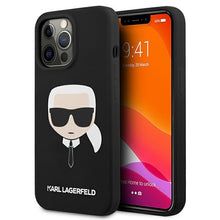 Заредете изображение във визуализатора на галерията – Original KARL LAGERFELD Case Silicone Karl`s Head Hardcase KLHCP13XSLKHBK for Iphone 13 Pro Max Black
