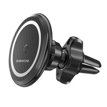 Заредете изображение във визуализатора на галерията – Borofone Car holder BH45 Mobile magnetic with wireless charging to air vent for Magsafe black
