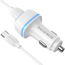 Заредете изображение във визуализатора на галерията – Borofone Car charger BZ14 Max - 2xUSB - 2,4A with USB to Type C cable white
