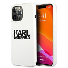 Заредете изображение във визуализатора на галерията – Original KARL LAGERFELD Case Silicone Stack Logo KLHCP13XSLKLWH for Iphone 13 Pro Max white
