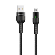 Заредете изображение във визуализатора на галерията – Borofone Cable BU17 Starlight power-off - USB to Micro USB - 2,4A 1,2 metres black
