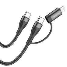 Заредете изображение във визуализатора на галерията – Borofone Cable BX61 Source 2 in 1 - Type C to Type C + Lightning - PD 20W/60W 3A 1 metre black
