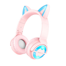 Заредете изображение във визуализатора на галерията – Borofone Headphones BO15 Cat Ear bluetooth pink
