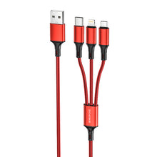Заредете изображение във визуализатора на галерията – Borofone Cable BX50 Fresco 3 in 1 - USB to Type C, Micro USB, Lightning - 2,4A 1 metre red
