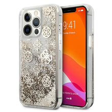 Заредете изображение във визуализатора на галерията – Original Case GUESS Peony Liquid Glitter Hardcase GUHCP13XLGPEGO for Iphone 13 Pro Max gold
