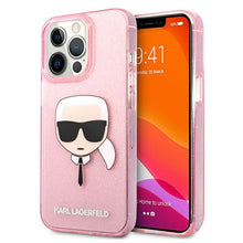 Заредете изображение във визуализатора на галерията – Original KARL LAGERFELD Case Glitter Karl`s Head Hardcase KLHCP13XKHTUGLP for Iphone 13 Pro Max Pink

