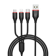 Заредете изображение във визуализатора на галерията – Borofone Cable BX17 Enjoy 3 in 1 - USB to Type C, Micro USB, Lightning - 2,4A 1 metre black
