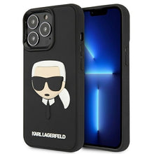 Заредете изображение във визуализатора на галерията – Original Pouch KARL LAGERFELD 3D Rubber Karl`s Head hardcase KLHCP13LKH3DBKK for Iphone 13 Pro Black
